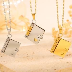 Collier pendentif mini <span class=keywords><strong>livre</strong></span> d'<span class=keywords><strong>amour</strong></span> tendance pour couple, avec chaîne à maillons, ouverture/fermeture, en acier inoxydable étanche - Product Image 3