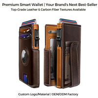 Cartera de Cuero Delgada Negra Personalizada para Hombre con Cierre Magnético RFID, Billetera Inteligente Automática con Compartimento para Tarjetas de Identificación