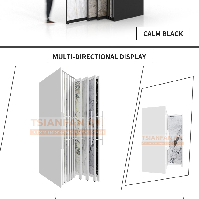 Tsianfan Customized Telescopic Metal Holder Panel Marble Granite Sliding Display System Rack Stand Stone Tile Sample Showroom