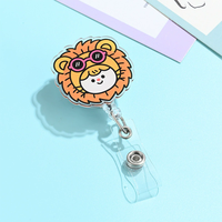 Porte-badge rétractable en acrylique imprimé sur mesure, design floral de dessin animé mignon, avec pince crocodile