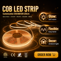 Bande LED COB sans chute de luminosité, certifiée ETL BIS, 360 LED/m, PCB 10mm, DC24V, 8W/M, sans spot lumineux, dimmable, flexible, ruban LED