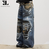 LARSUR Custom Factory 3D Full Dtg Dgt Print Leopard Patchwork Baggy Jeans Trompe L'oeil Loeil Denim Graphic Digital Denim Pants