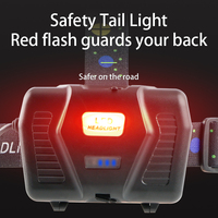 Linterna Frontal LED con Chip Láser Blanco, Zoom Telescópico, 5 Modos, Largo Alcance, con Luz Trasera Roja de Seguridad, de Aluminio, para Senderismo y Búsqueda al Aire Libre