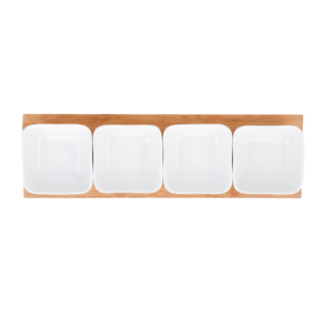 Ensemble de trempette en céramique 3 "bols à collation carrés sur 12" plateau en bambou ivoire blanc plats de service ensemble de 4 - Product Image 3
