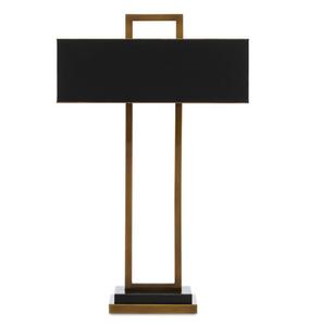Lampe de table de bureau de style abstrait avec cadre en fer carré, or et noir, avec abat-jour en lin noir et port USB - Product Image 4