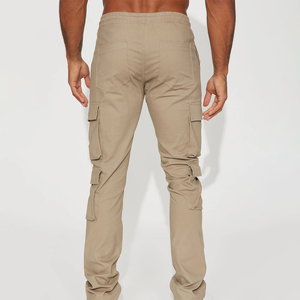 Pantalon cargo léger pour homme à taille haute avec tissu en toile et poches utilitaires - Product Image 5