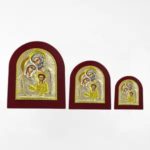 Presente maravilhoso para crentes ortodoxa madeira e Handmade liga gravura banhado a ouro ícone família inteira