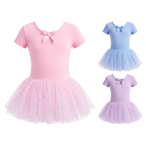 Vestido de Ballet de Manga Corta para Niñas, Tutú con Lazo Frontal, Leotardo de Danza, Falda de Tul, Ropa para Entrenamiento y Actuaciones - Product Image 1