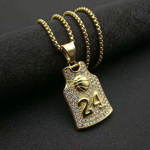 Personnalisé <span class=keywords><strong>basket</strong></span>-ball en acier inoxydable 24 <span class=keywords><strong>Kobe</strong></span> <span class=keywords><strong>Bryant</strong></span> jersey strass pendentif collier pour hommes - Product Image 1