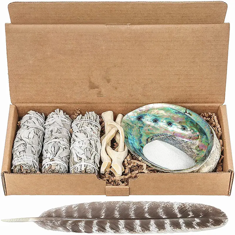 Drea Amazon Hot Selling Robin Crystal Abalone Shell Sage Set Reiniging Smudge Kit Voor Genezing