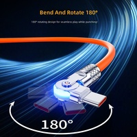 Cable de Datos Gaming de 1 Metro con Doble Curva y Rotación de 180°, Carga Rápida PD Tipo-C a Tipo-C, Compatible con Smartphones de 60W 3A, con LED