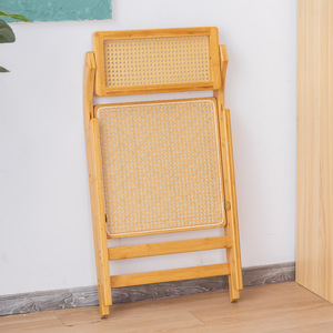 Chaise pliante moderne minimaliste en bambou et rotin avec dossier pour la salle à manger, design gain de place - Product Image 3