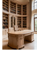 Bureau de direction vintage en bois massif de couleur bois naturel, style Wabi-sabi, avec des courbes sculptées, bureau de patron avec personnalisation de la texture haut de gamme