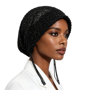 10 Couleurs Nouveauté Turban Malaisien Instantané Riche en Perles et Pompons, Foulard Respirant en Polyester, Hijabs pour Mariages et Banquets pour Femmes - Product Image 1