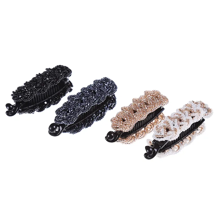Manufacturers wholesale fashion design plastic clip channeling beads hand-woven banana ponytail clip hairpin