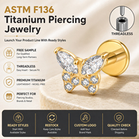JiaXin ASTM F136 G23 Titane Push Pin sans filetage Labret Stud pour Lèvre, Hélix, Conch, Cartilage, avec incrustation CZ Cœur, Bijou de piercing 16G