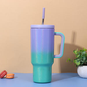Vaso Térmico de Acero Inoxidable de 40 oz, Estilo Americano, con Asa, Tapa y Pajita, Vasos de Viaje con Degradado, para Camping, Auto, Botella de Agua - Product Image 2