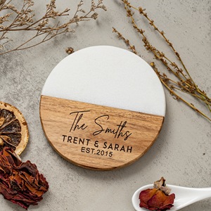 Custom Marble Acacia Wood Coasters Laser Engraved Drink Mat & Pads Personalisable Dessous De Verre