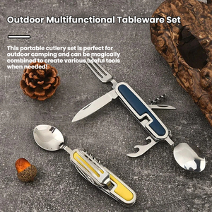 ชุดช้อนส้อมสแตนเลสอเนกประสงค์แบบถอดประกอบได้ พับเก็บได้ สำหรับตั้งแคมป์กลางแจ้ง พกพาสะดวก มีด ส้อม ช้อน - Product Image 5