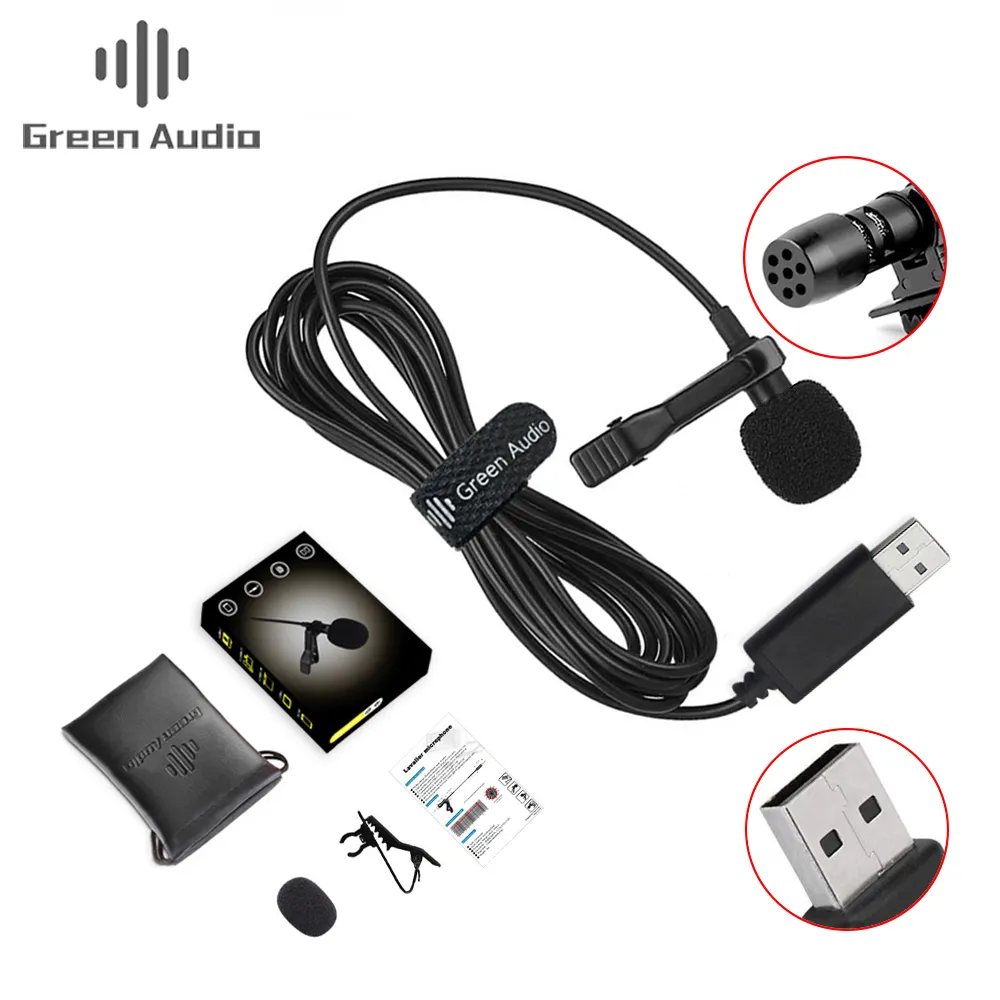 Portable Mini Clip-On Omni-directional Stereo USB Lavalier Mic Mikrofon untuk PC Komputer Kamera Mikrofon Hijau Audio Kabel