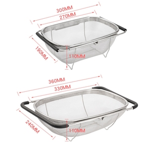 <span class=keywords><strong>Passoire</strong></span> de cuisine ovale avec poignée <span class=keywords><strong>rétractable</strong></span> en acier inoxydable pour le lavage et la vidange des légumes - Product Image 1