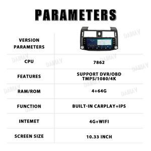 วิทยุติดรถยนต์ระบบ Android 12 ขนาด 10.33 นิ้ว สำหรับ Toyota 4Runner ปี 2009-2022 เครื่องเล่นมัลติมีเดีย พร้อมระบบนำทาง GPS WIFI Carplay - Product Image 6