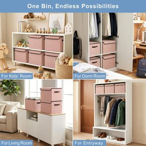 Cube de rangement pliable en tissu de lin avec couvercle rabattable et poignées, capacité de 20,6 L, design minimaliste, lot de 4 pour vêtements/couvertures - Product Image 4
