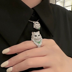 MuShan <strong>Jewelry</strong> Factory S925 Sterling <strong>Silver</strong> <strong>Emerald</strong> Cat Ring Full of Diamonds and Set With <strong>Emeralds</strong> Exudes Luxury and Elegance - Product Image 6