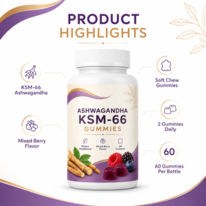 Antioxydant naturel, vitamine B12 organique, vitamine D3, GABA, L-théanine, gommes au safran, Ashwagandha KSM66, végétalien, faible teneur en sucre, nouveau-né - Product Image 3