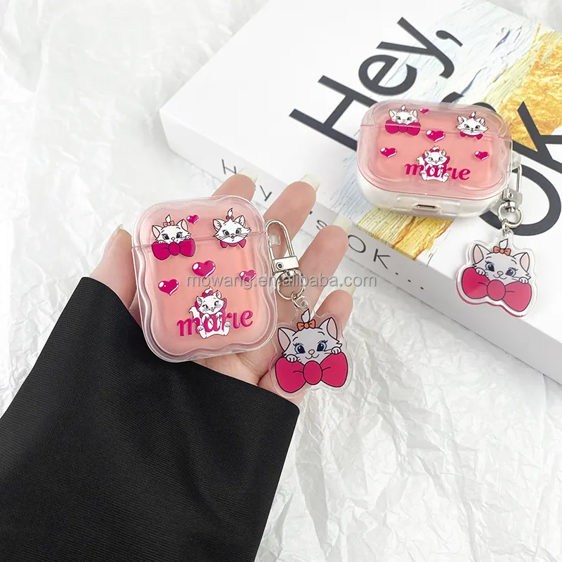 3D Cartoon Pink Mary Cat Soft Case for Apple Airpods 1/2 3 With Keychain Earphone Cover for Air pod Pro2