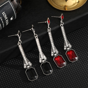 Vintage Style Diamond Encrusted Square Tassel Drop <b>Earrings</b> Alloy Bezel Setting Party Jewelry - Product Image 3