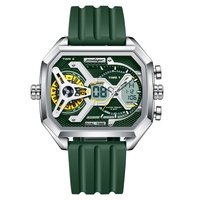 POEDAGAR E106 Montre Homme Électronique à Double Fuseau Horaire, Bracelet Silicone, Affichage LED Lumineux, Date et Jour, Montre à Quartz Tendance pour Homme