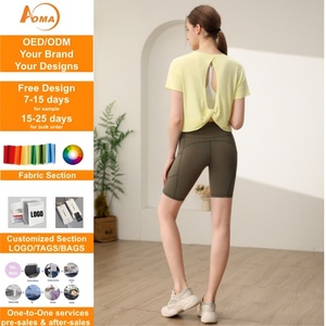 T-shirt de <span class=keywords><strong>sport</strong></span> Aoyema pour <span class=keywords><strong>femme</strong></span>, dos croisé, col rond, coupe ample, décontracté, pour la course et l'entraînement estival - Product Image 1