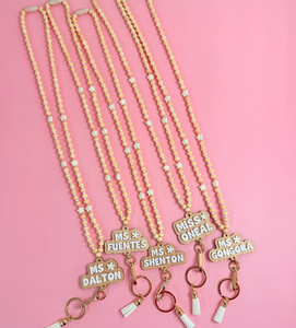 Personalized Wood <b>Bead</b> Lanyard ID Badge Holder Back to School Gift Breakaway Clasp Adjustable <b>Bead</b> Lanyard Phone Lanyard - Product Image 3