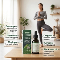 En stock : Liquide oral aigre-doux à base d'algues, d'huile de Moringa, de curcuma, d'huile de graines noires, de sauge et d'herbe des abeilles, Gouttes buvables, procure de l'énergie