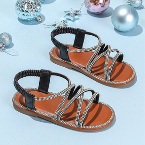 Nouvelles sandales d'été pour filles, à paillettes, avec lanières croisées, décorées d'un bandeau élastique, sandales d'extérieur - Product Image 5