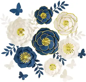 Wedding backdrop Gold white blue flower Giant Paper Flowers