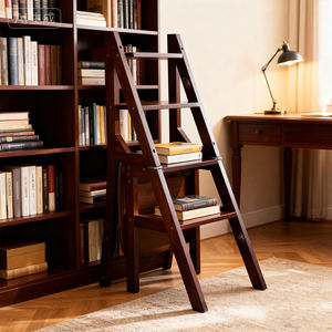 Chaise pliante escabeau en bois de pin, design multifonctionnel 2 en 1 pour l'intérieur, la salle de classe et la salle à manger. - Product Image 2