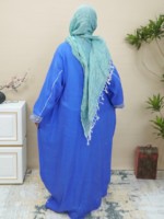 Robe Abaya en lin mélangé à col en V brodée de fleurs, respirante, grande taille, pour femmes musulmanes, de qualité supérieure, pour l'Aïd à Dubaï