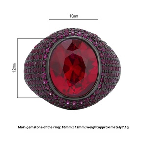 Vintage Jewelry Eco-friendly Copper Oval Cut 10*12MM Red Zircon Black Gold Plated Statement Adjustable <b>Rings</b> for Women - Product Image 2