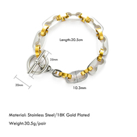 YF6706 Nuevo Brazalete de Cadena Gruesa con Cierre OT de Dos Tonos Chapado en Oro de 18K de Acero Inoxidable, Resistente al Agua para Uso Diario