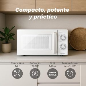 Forno a Microonde Grunkel 20L con Grill 700W Bianco - Product Image 3