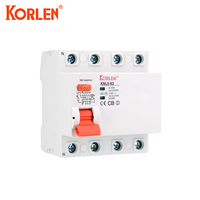 KORLEN 4P Tipo RCCB 40A 50A Solar PV Din Rail Disyuntor de corriente residual 6kA Romper Equipo electrónico industrial