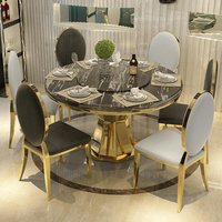 China Luxus runder Esstisch Gold Edelstahl Basis Esstisch mit Plattenspieler 4/6/8 Sitzplätze Marmor Esstisch Set