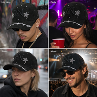 Casquette Snapback Noire Personnalisée en Daim, 6 Panneaux, Broderie Strass Fil Barbelé, Visière Courbée, Réglable, Vente en Gros, OEM, Faible MOQ