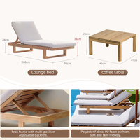 Chaise longue de piscine Easy Clean en teck pour l'extérieur avec dossier réglable et table basse