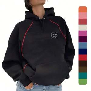 Plus Size Women Hoodies Custom Wholesale Streetwear Fashion 100 Cotton <b>Fleece</b> Stripe <b>Black</b> 400gsm Blank High Quality Hoodies - Product Image 6