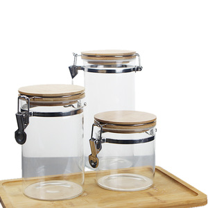 Conteneurs en verre Reihey Bocaux de cuisine mignons Bocaux de stockage en verre hermétique Stockage hermétique des aliments avec couvercles en bambou pour pots à épices à biscuits - Product Image 3