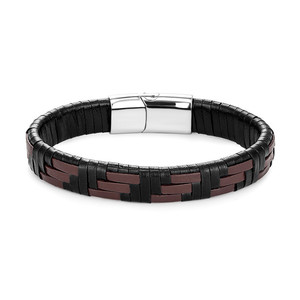 Pulsera de Cuero Genuino Negro con Cierre Magnético de Acero Inoxidable 316L, Nuevo Modelo, Pulsera Azul para Hombre - Product Image 1