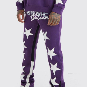 Conjunto de Sudadera con Capucha Morada para Hombre, Corte Holgado, Estilo Urbano, con Estampado de Estrellas, Ropa de Otoño - Product Image 6